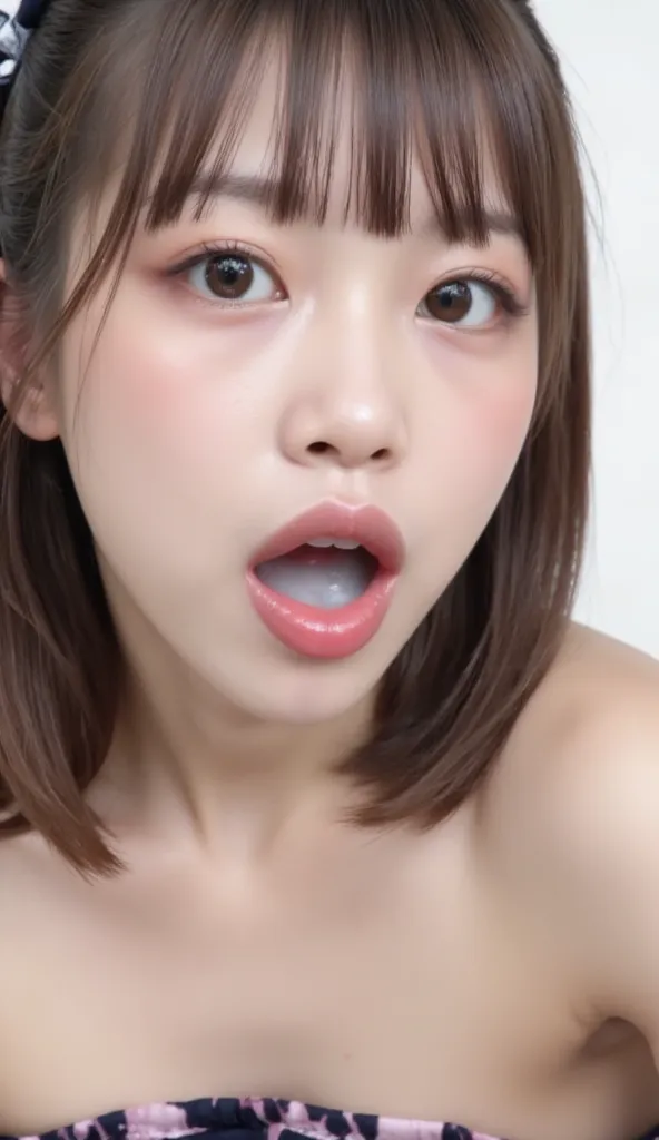  High resolution young Japanese female idol「Kaki 」photo, alone,  1 girl,   wearing a strapless dress  ,   to focus on the face  ,  close up,  Staring into the camera,  blue-white skin,   detailed face  ,   detailed eyes, charming eyes,    natural makeup   ...