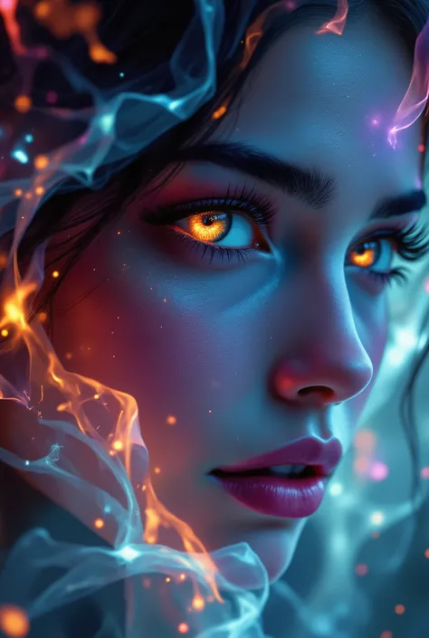 Beautiful Art Image, Mysterious Colors, Very Beautiful , Like a magic Brush, A pattern is drawn on a Beautiful Picture, Drawing a Portrait of a Girl Not Extraordinary, with gorgeous facial features, A Magical Portrait with Beautiful and Incredible Colors,...