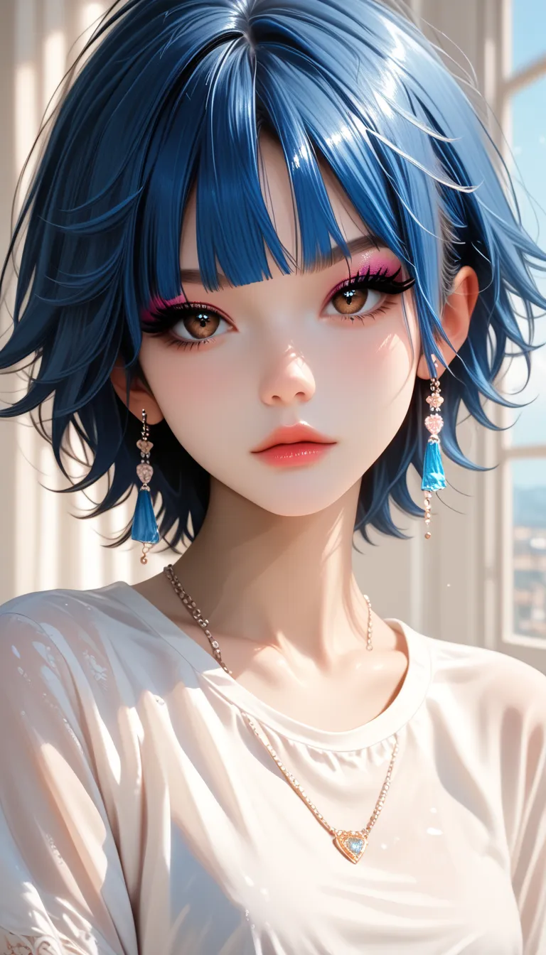 score_9, score_8_up, score_7_up, score_6_up, score_5_up, masterpiece, perfect anatomy human, anatomically correct, adult girl, adults, 1girl, (solo), cute, detailed eyes, ultra-detailed eyes, finest eyes, short hair, (tomboy), blue hair, brown eyes, bangs,...