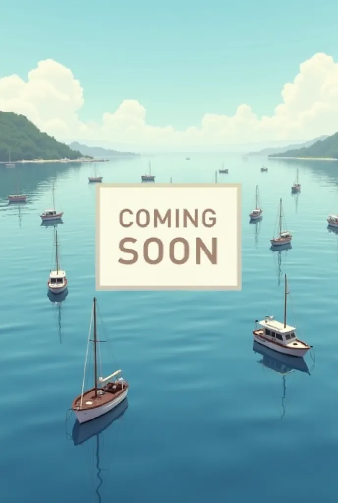 Image with boats in the sea, which will have as its title “coming soon” this title should stand out and be with a box in the center of the image