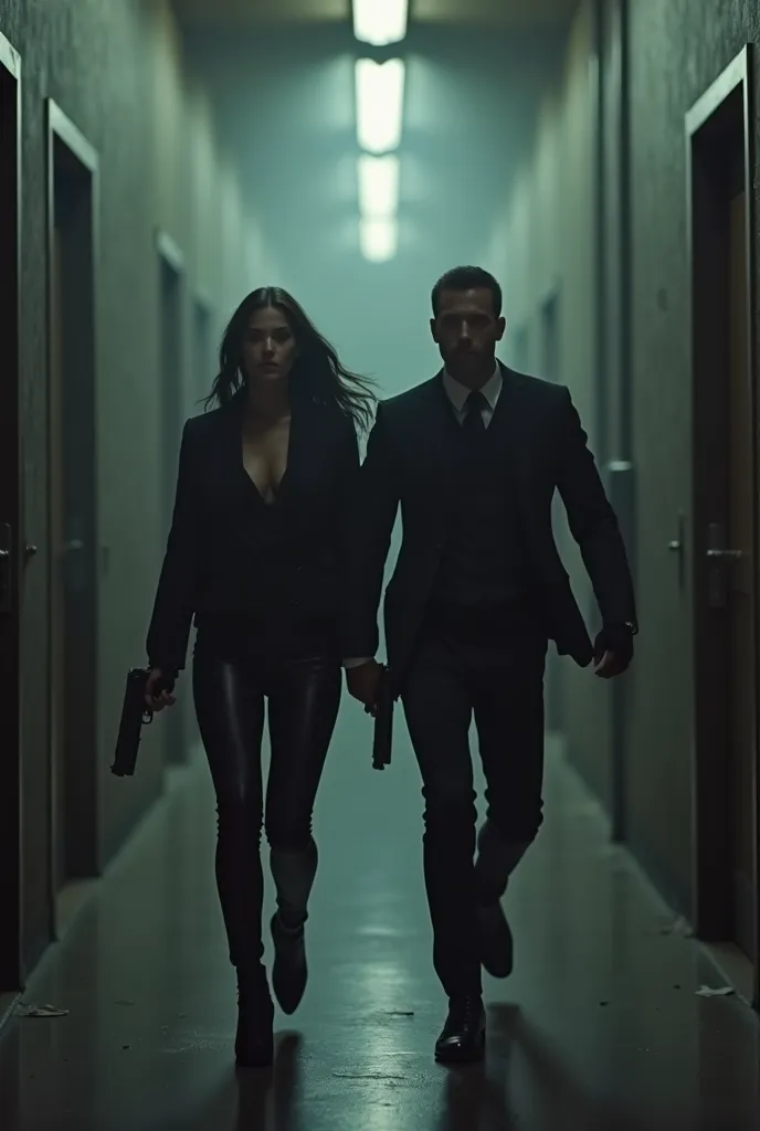 A couple that’s a secret agent who enter a building and shoot some gun men