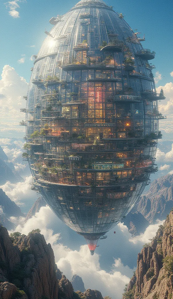 a floating city inside a dome, in the sky