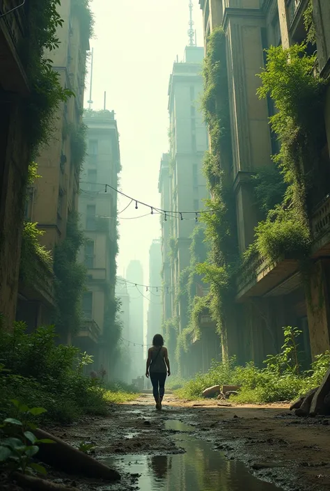 Create a pictute of postapocalyptic nature in city