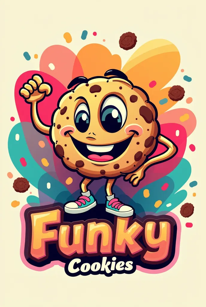 Make me a flashy cookie logo called Funky Cookies, colorful and fun