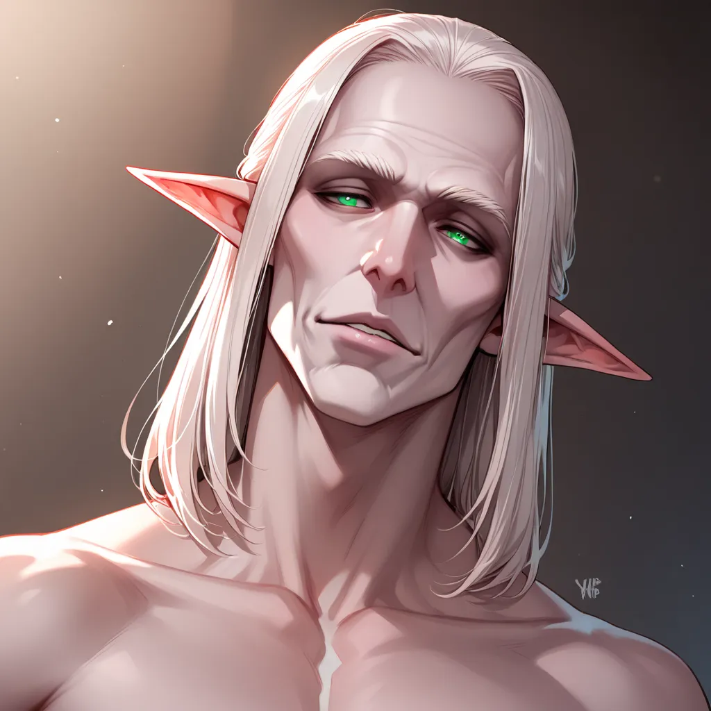 elf man,  pale skin,  medium hair, Long jawbone, high resolution, Young, white hair