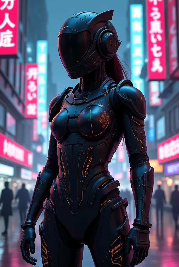 A woman dressed as a cyberpunk-style samurai 