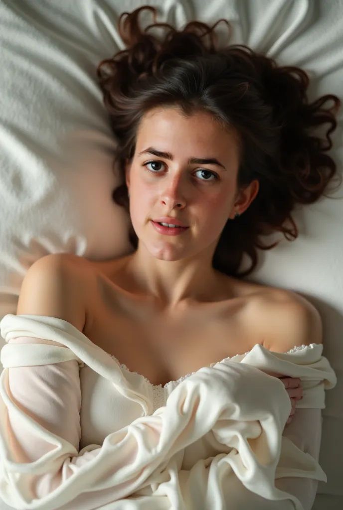 Very pretty young girl with face,  naked on a bed 