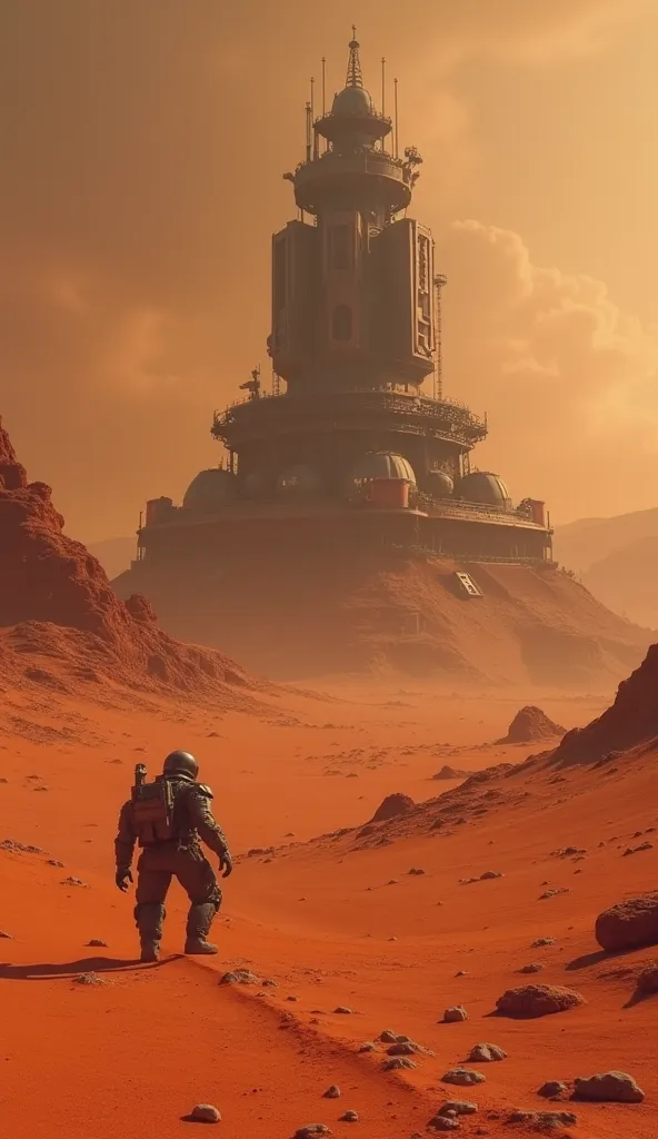 In 2087, a team of scientists on Earth detected a strange signal from Mars. They decided to send the Aurora-9 to investigate.  When you arrive , they noticed a huge metal structure in the middle of red sand.