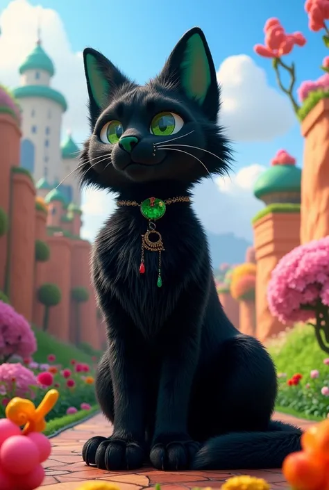 kind epic adult cute wild black cat in disney cartoon style 3d