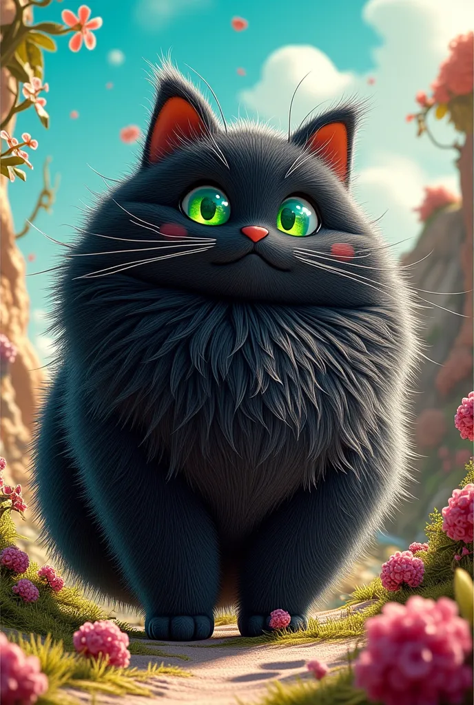 kind epic adult cute wild black cat in disney cartoon style 3d