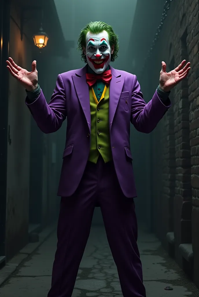 Create an image of a joker doing the greeting gesture 