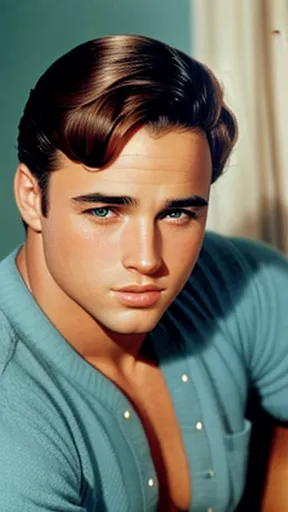  A Young Man.    30-year-old Marlon Brando focuses on the face photo with color