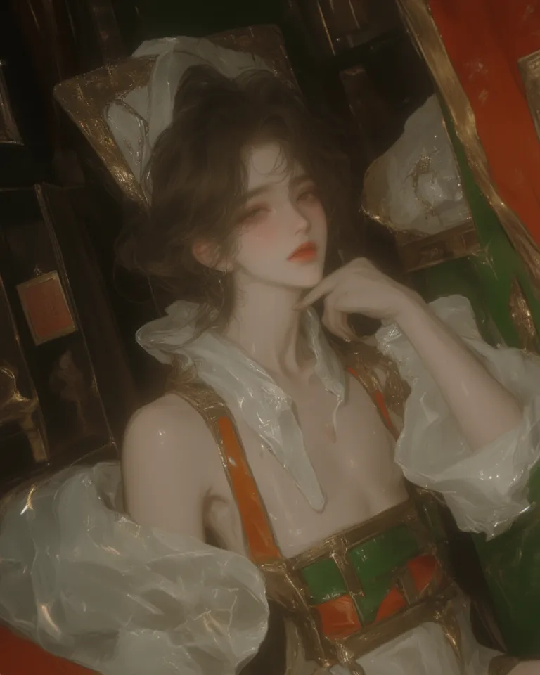  male漫畫角色， male， male， male， male， male，25 years old ，kimono（White with Strap Gold Orange Green Rollers）  。  hair is black ，Hair bun hair， Exposed Forehead 。Skin White，light brown eyes 。Bare breasts are prohibited in the tavern， reverse exchange 。 watch th...