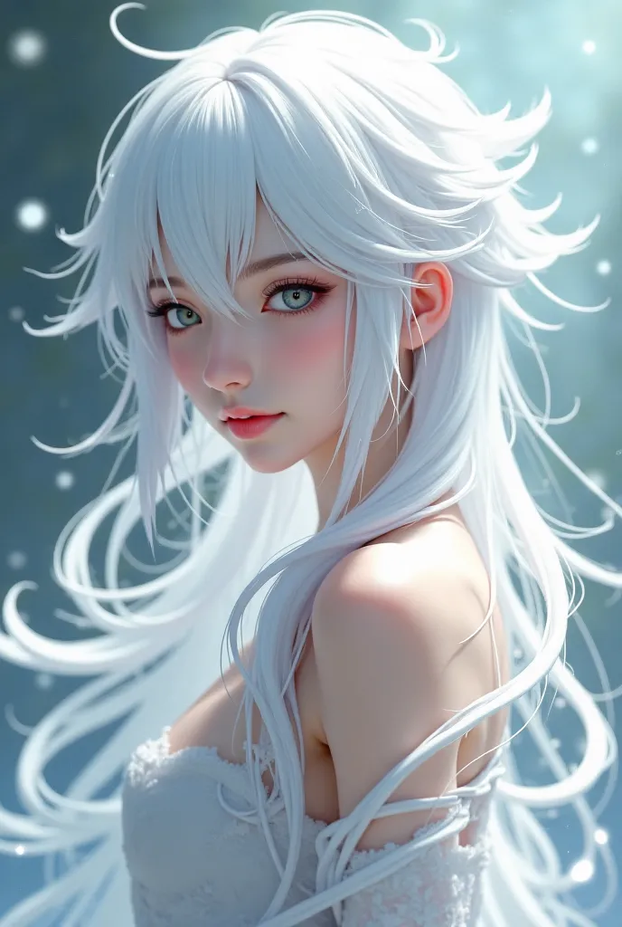 She has white hair and does it in anime please 