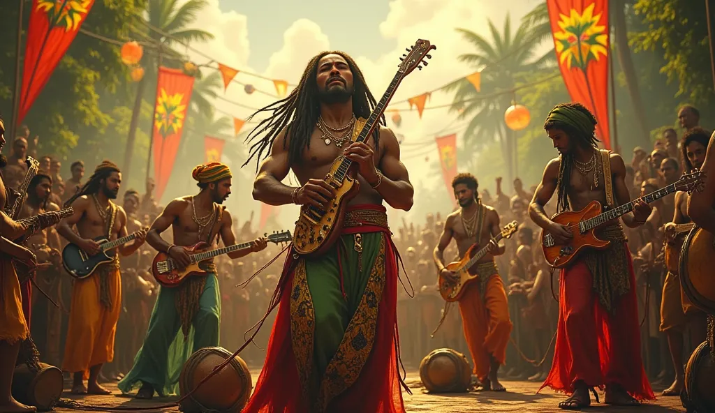 reggae band in epic scene in live action