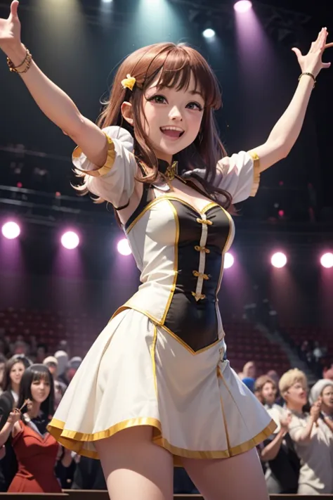 Anime idol pose, arms outstretched, happy, facing the audience, hands as if reaching out, close-up of arms, arms spread wide, arms and hands need to be visible.. Further out