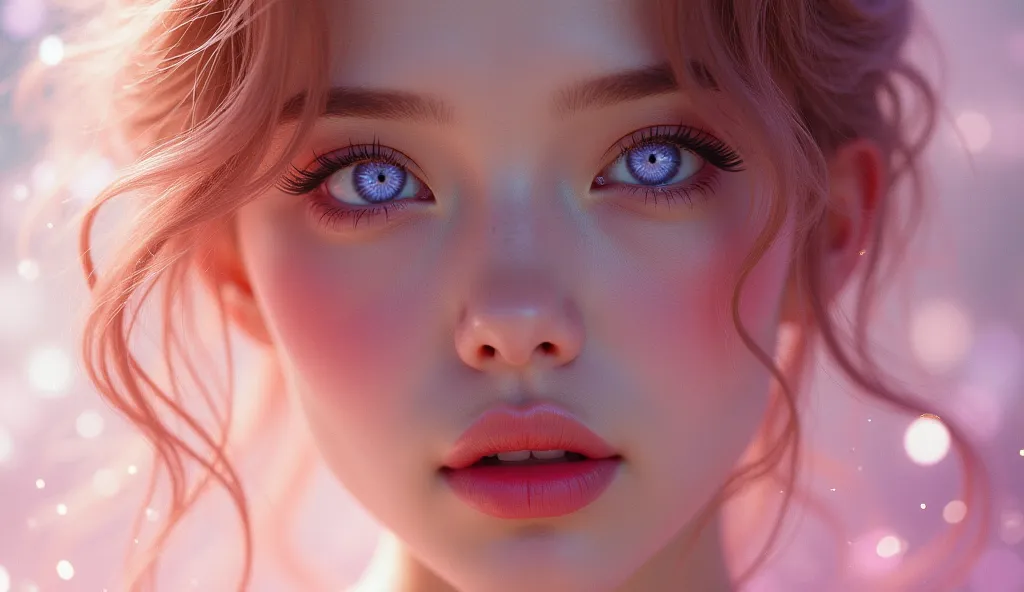 Beautiful woman with rose-colored hair and rose-colored eyes