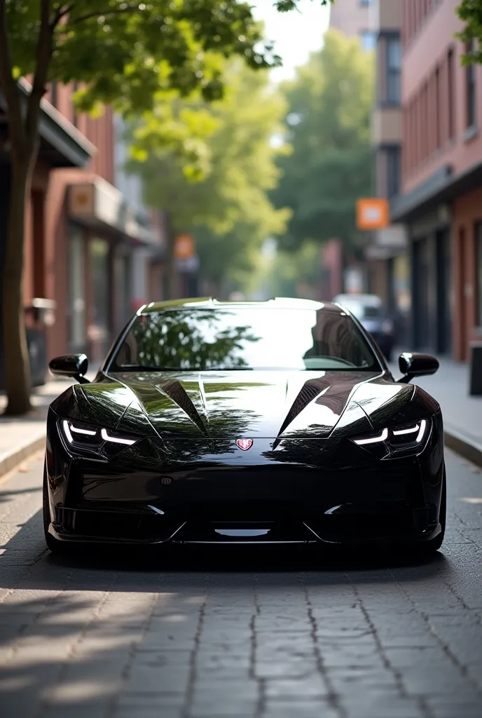 A black car on the street.