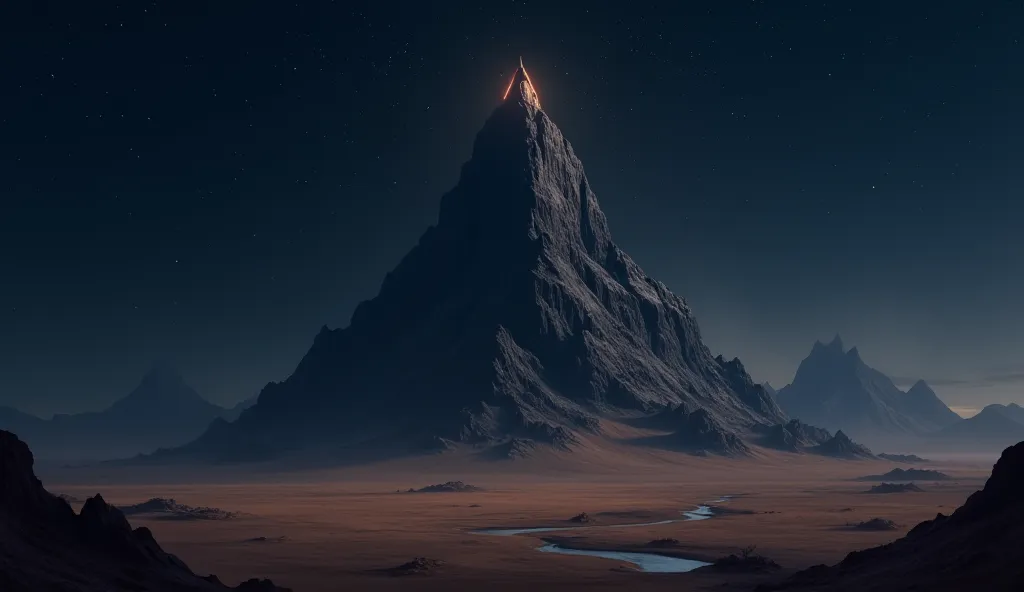 There is a mountain at the top of the mountain between the top and the hill is large. In the desert at night, the top of the mountain is large and its area is very large from above