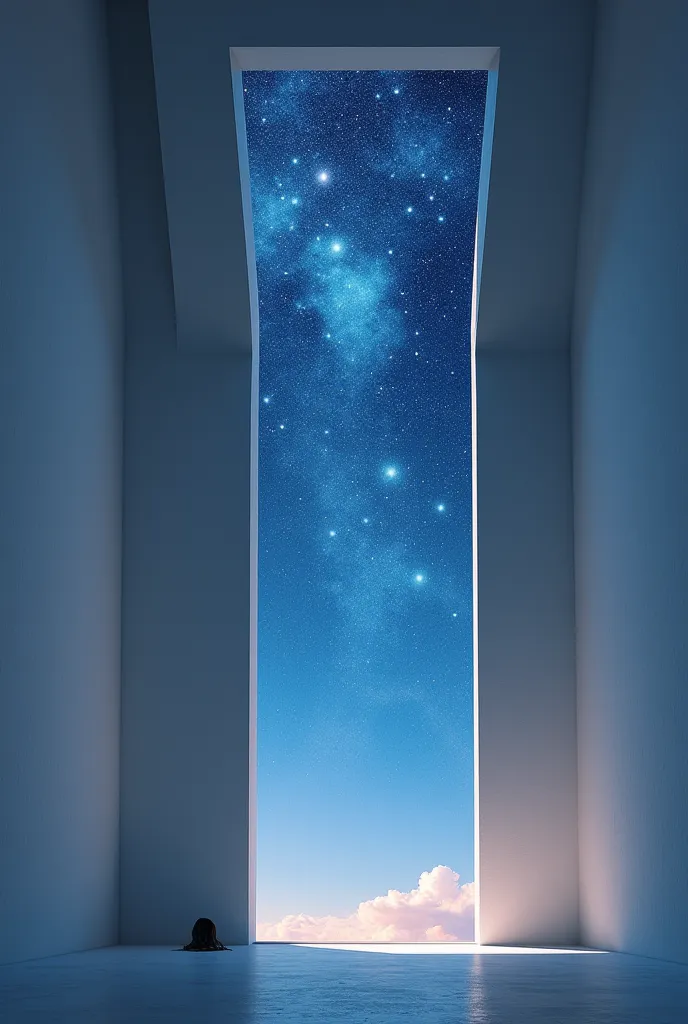 through the window in the ceiling of an empty room, you can see beautifully fantastic stars