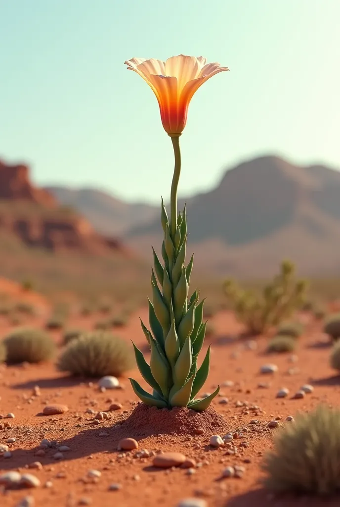 A mandacaru plant in the hinterland with only a mandacaru flower at the tip