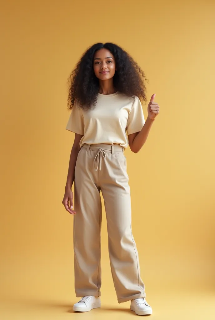 A smart women front pose full body, in casual outfit thumbs up and smiling