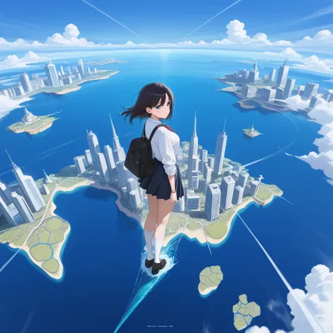 masterpiece, best quality, amazing quality,
1girl, (Floating city on sea), flying girl
