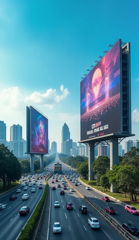 Create giant billboards on crowded highways in Indonesia. clear sky