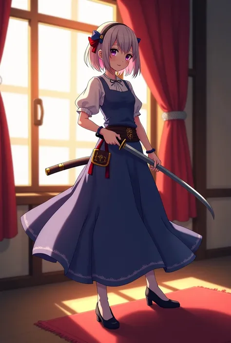 anime girl in a room with a sword and a dress, katana zero, katana zero video game character, anime fencer, inspired by Li Shida, ayaka genshin impact, unsheathing her katana, demon slayer rui fanart, from arknights, haruno sakura, best anime 4k konachan w...