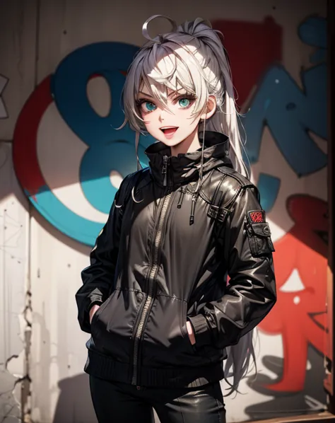 (masterpiece, best quality, detailed), 1girl, solo, looking at viewer, furina, ahoge, long hair, blue eyes, hair between eyes, white hair, streaked hair, blue hair, heterochromia,
(edgGrunge, wearing edgGrunge fashion:1.1), CONCEPT_graffiti_wall_ownwaifu, ...