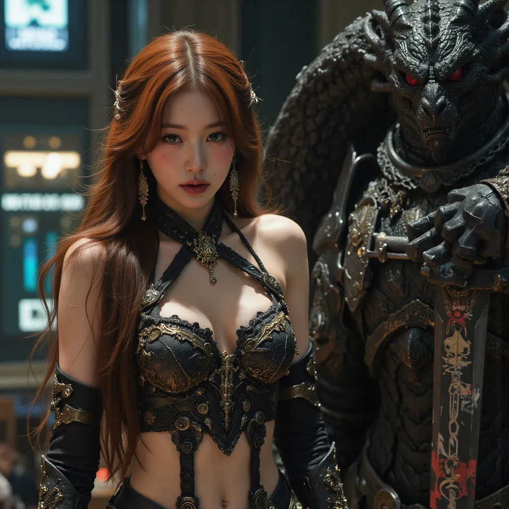 ((((looking at camera)))),(photorealistic, large-breast ),((white dragon:2.0)),a beautiful girl, ,she wearing side-tie_bikini, (large cleavage,Big tits), A fashion runway for alien technology ,Reveal full breasts,Big breasts, Cyberpunk fashion photography ...