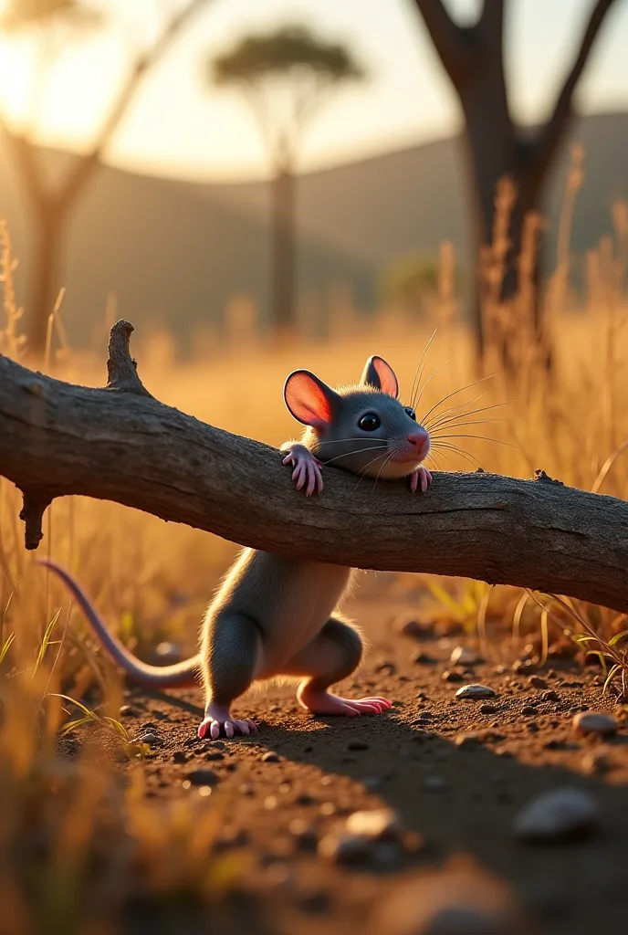 A mouse trapped under a fallen branch in Africa
