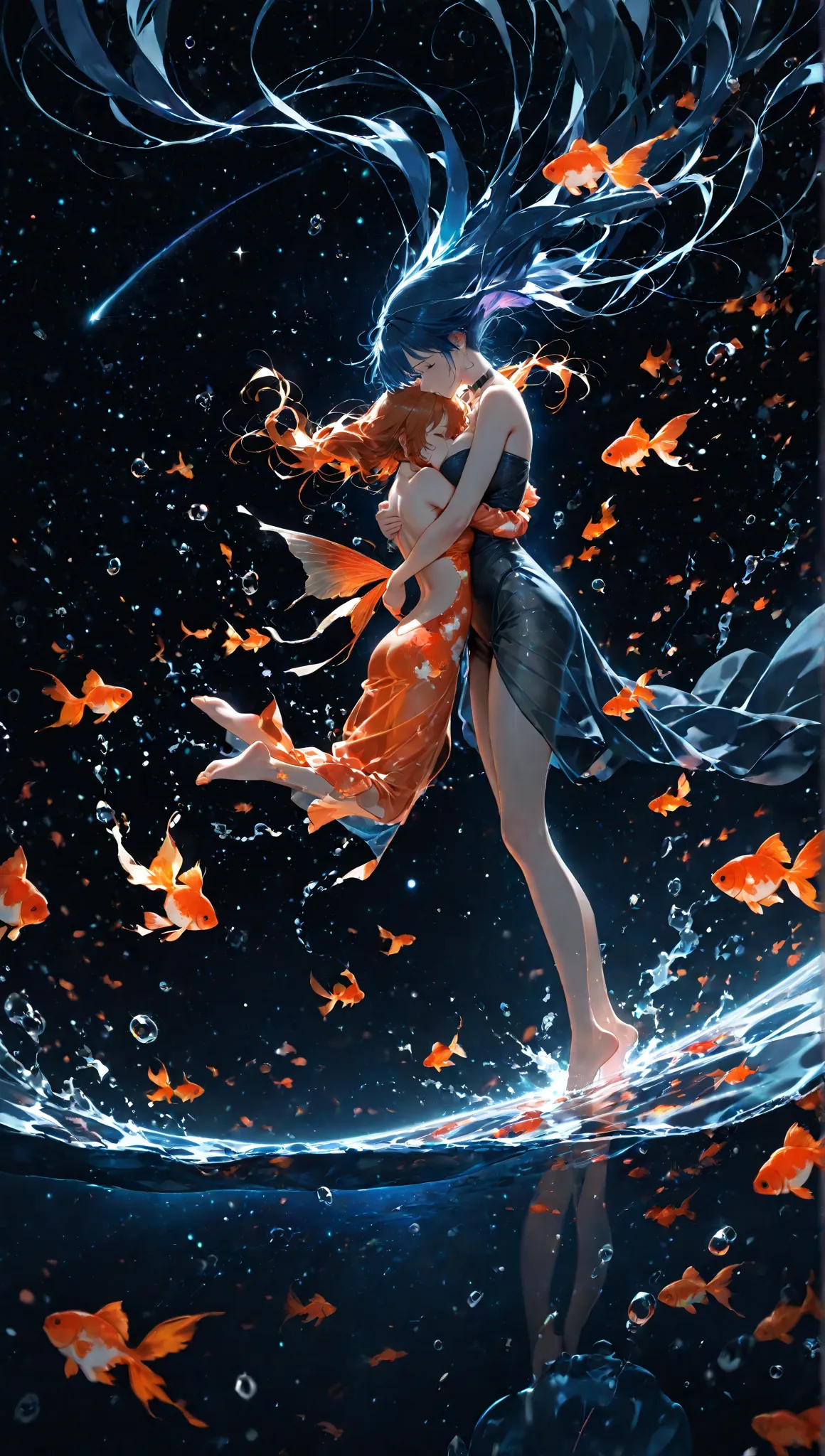 Dark Space，Long hair，sad，universe，dream，goldfish，Embrace，Sexy