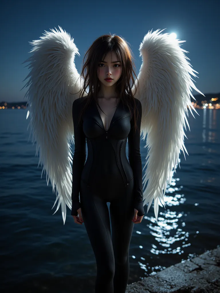    Cute girl 、             Assassin's suit   、             angel wings、The sea at night