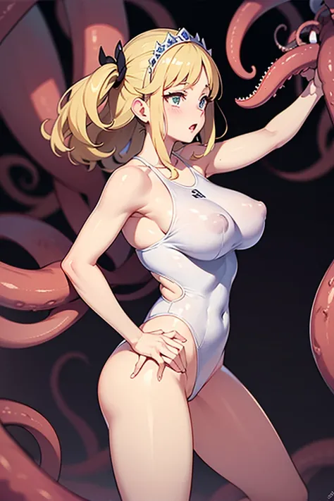 　pinch my overstretched mega long gigant nipples　Noelle Silva from black clover　　 Very Tight Swimsuit 　　low angle　Denma BDSM stand on tiptoe　The tentacles cut into the crotch