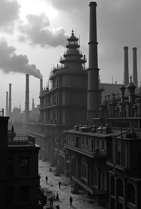 An image of the Arkwright & Co factory at the time of the first industrial revolution.  in black and white.
