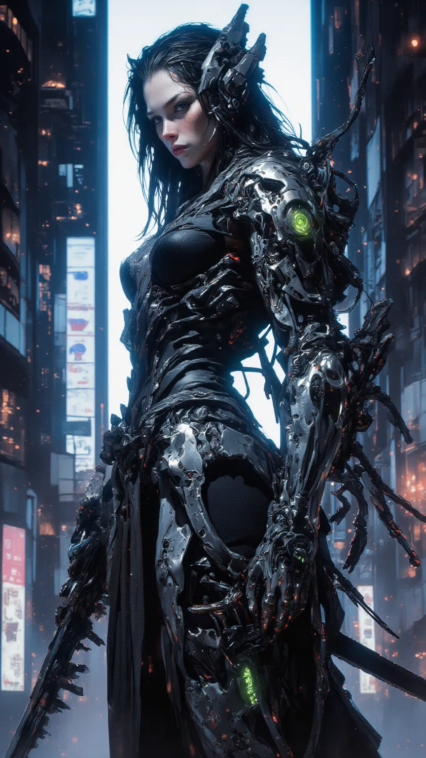 full body, Cyberpunk women，fear ，sci-fi，future，armor，Sexy，long golden hair，Wayne Reynolds draws，in a highly detailed and dynamic style, 