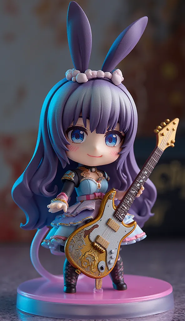  crear a  una imagen The calidad máxima,  The [{a guitar}{ con CUERPO en forma The una cabeza The   waifu chibi (el cuerpo The la guitarra es en forma The rostro The una waifu chibi )]{el mástil The la guitarra es The proporciones realísticas } ,  {fantast...