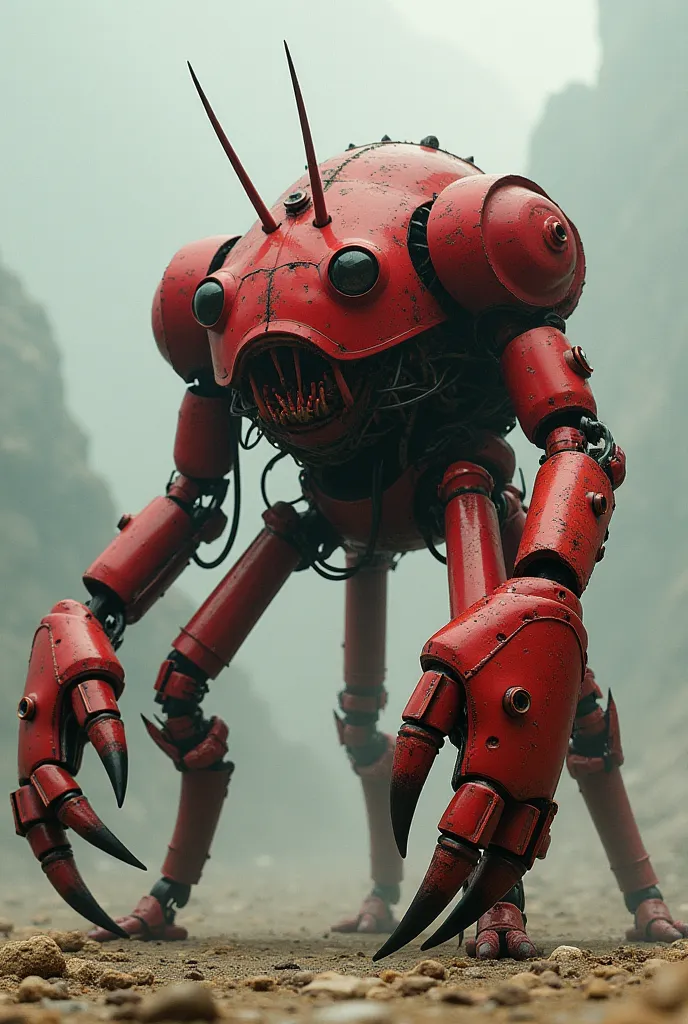 They are 9 feet tall and 6 feet wide. They have thick, red, steel-like carapaces, two chubby hands with dozens of putrid short fingers, and two strong cybernetic crab claws covered by sharp steel thorns. They have twelve human-like muscular legs made from ...