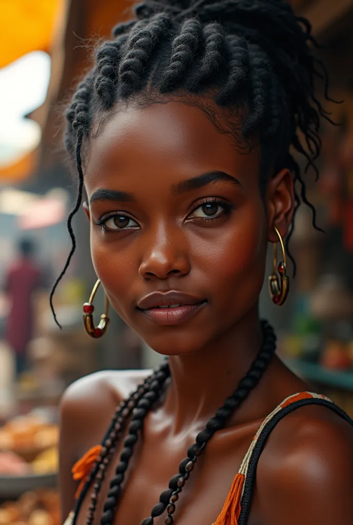 Realistic skin of an African woman working too a market place