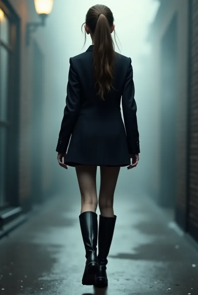 The poster image is of a girl with long brown hair tied up in a ponytail, wearing a formal black jacket and skirt, her back turned to the camera. She is wearing high boots and is walking. There is a misty atmosphere around her, giving the image a dark and ...