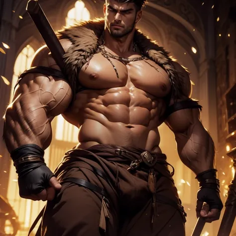 Handsome male barbarian bulge muscles medium build 