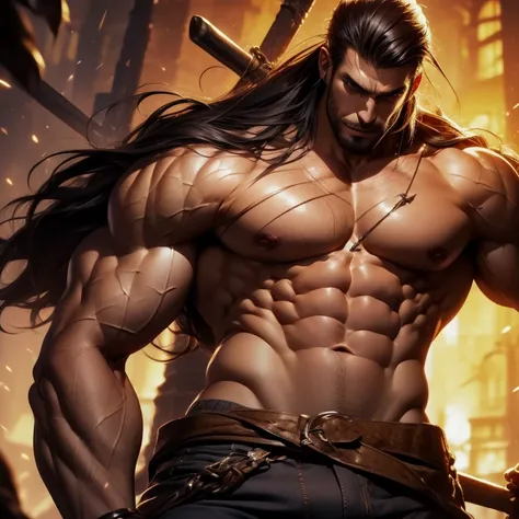 Handsome male barbarian, bulge, muscles,medium body