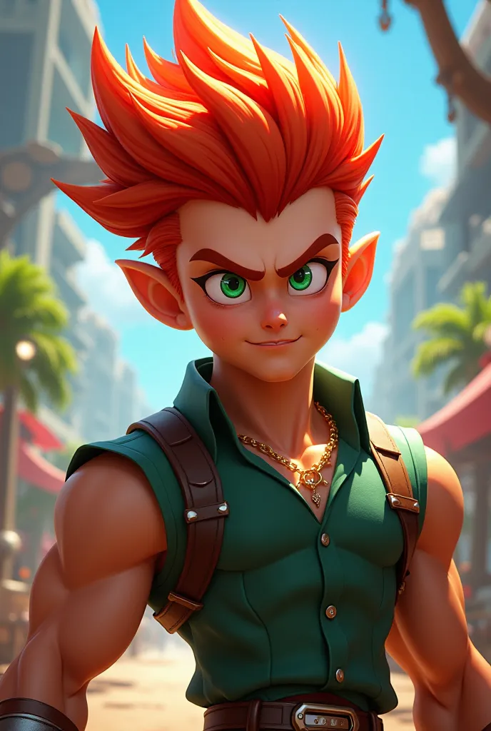 Tall defined red hair green eyes animation man