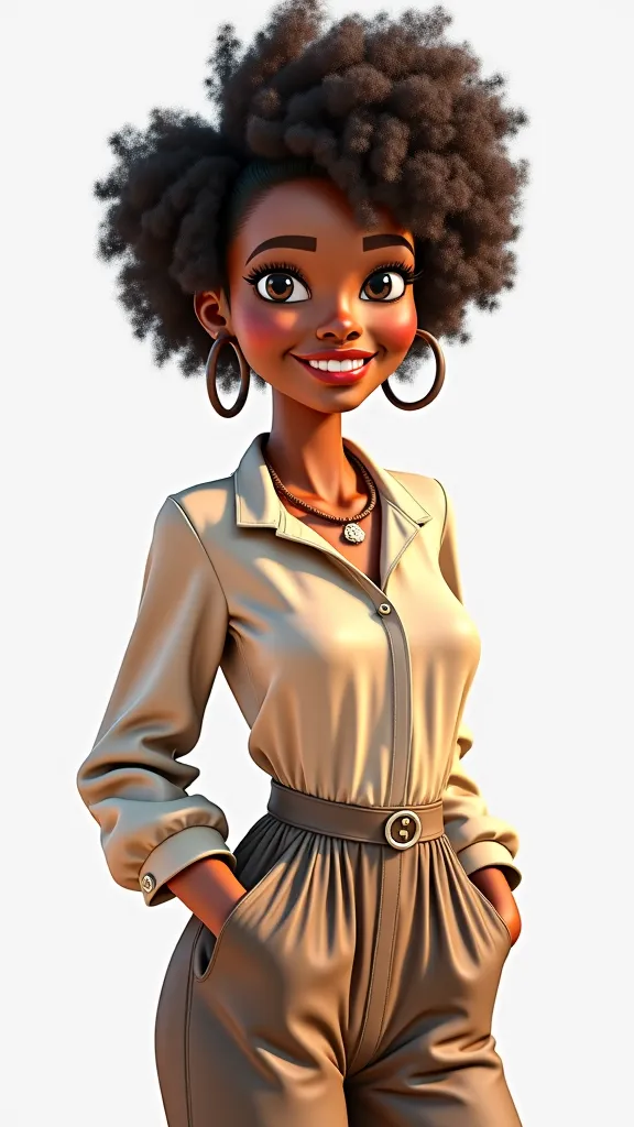 Animated version of Afro woman without front earrings with decent clothes (4k), (personification) fondo blanco