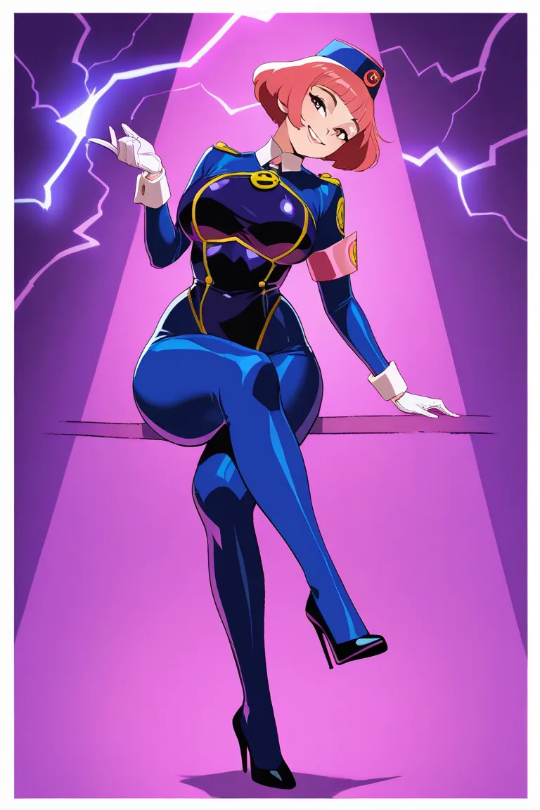  unusual angle Disney anime comic book lor bayoneta, beautiful female hero bayoneta, micro bik ini macromastia tight suit wide hips , two hefty revolvers in her hands, seductive, flirt head tilt smile, full height ,  High heel uniform, is worth spreading y...