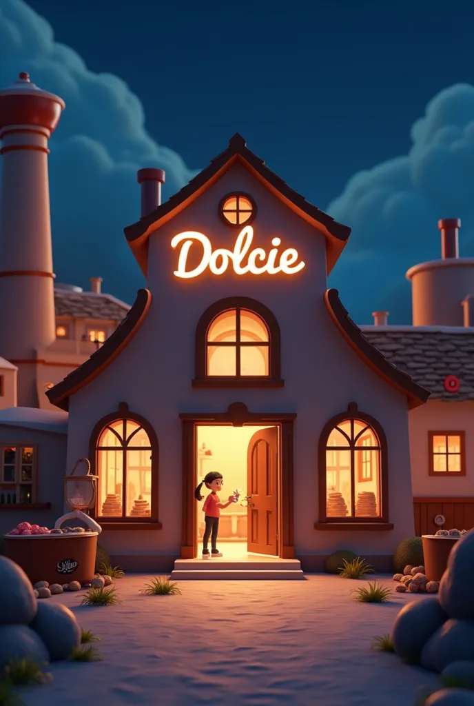 


---

Storyboard and Script for Dolcie Chocolate Factory Video


---

Scene 1: Opening Shot - The Factory Exterior

Visual: A sleek, whimsical exterior of the Dolcie Chocolate Factory set against a dark royal blue sky. The factory has large windows, show...