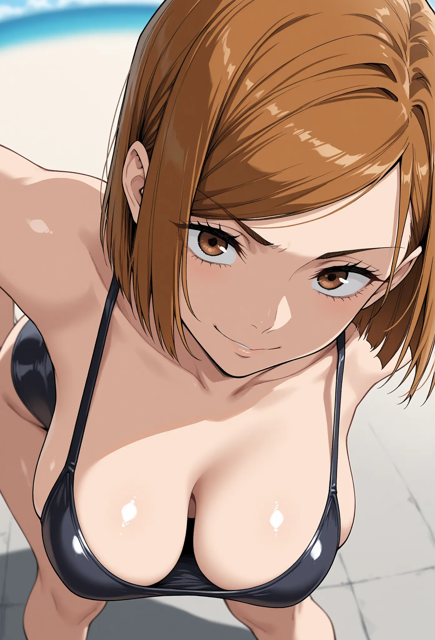 high resolution picture, masterpiece, best quality, amazing quality, solo, 1girl,  Nobara Kugisaki from  Jujutsu Kaisen, 1girl, nobara kugisaki, kugisaki nobara, bob cut, brown eyes, brown hair, short hair, 
 medium breasts                               (c...