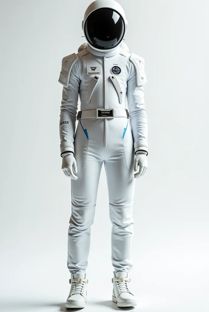 Create an image of the clothing of a time keeper
 • Main Color:  White  (representing the neutrality of time and the connection with the future).
	• Model: A long-sleeved jumpsuit up to feet, similar to an astronaut or time traveler costume.
	 • Fabric : S...