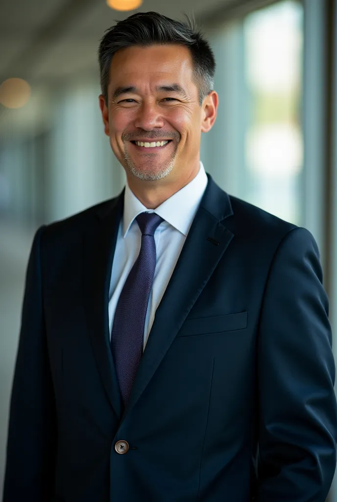 An American man of about 50 years old, clean looking and dressed in a good suit. Hair well trimmed and background well lit 